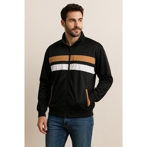 Richmond Hill Track  Mens Jacket XL Black Tan White Zip Up Retro Style